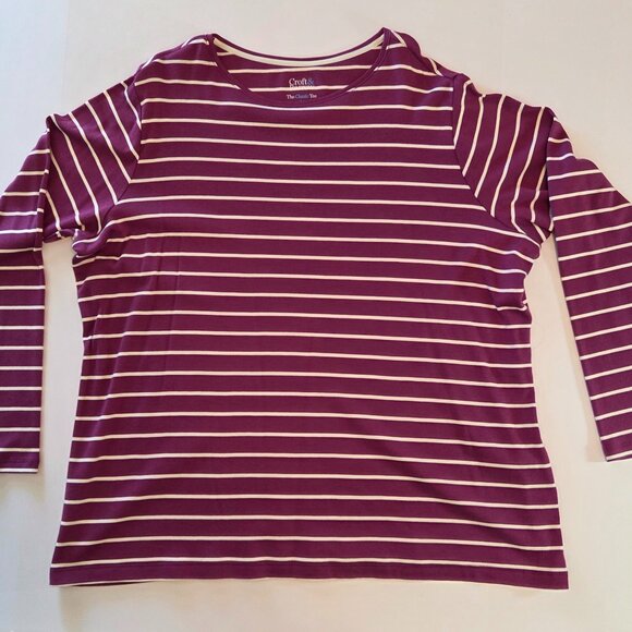 Croft & Barrow Classic Tee | 2X | Long Sleeve | Purple & White Stripes - Picture 1 of 7